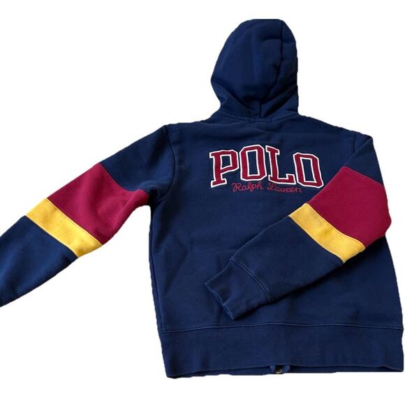 Polo Ralph Lauren Hoodie Colorblock Blue Maroon Logo Zip Up Women XS / Youth M - Picture 5 of 16